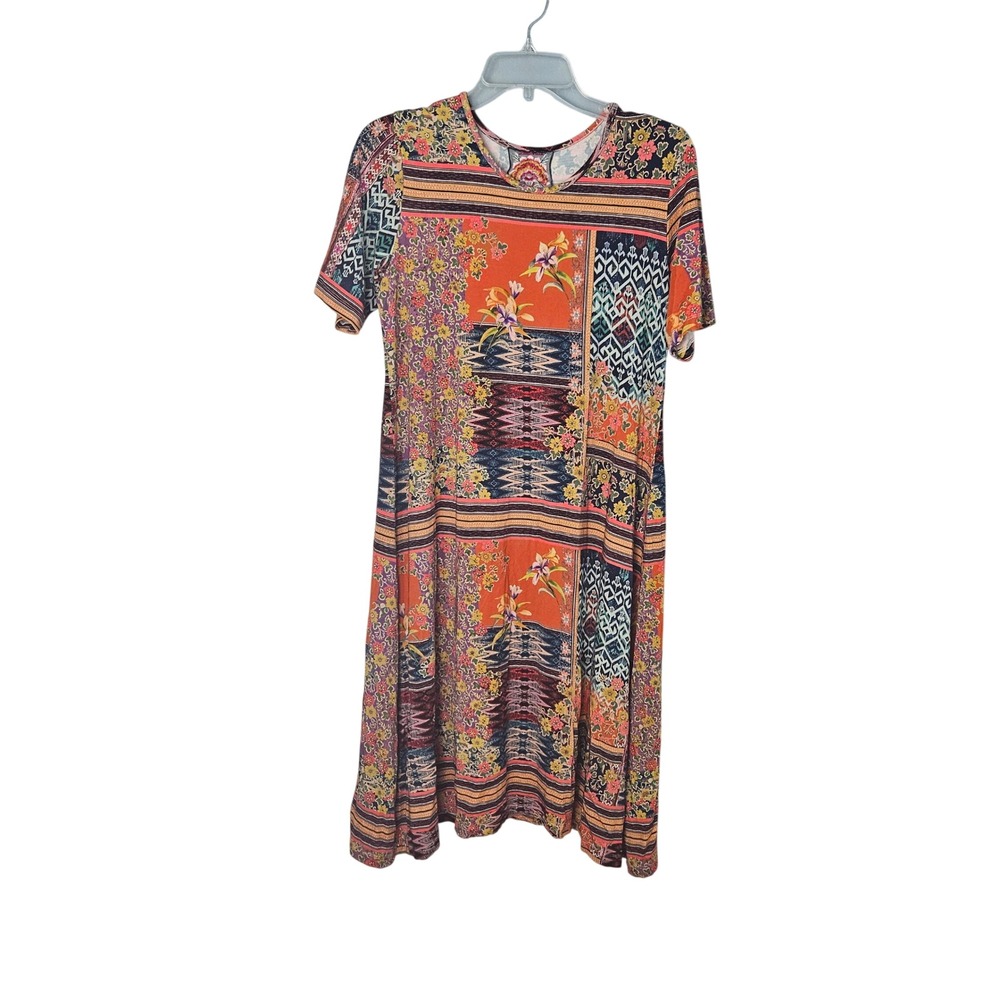 Johnny Was Allie Flower Patchwork Print Bamboo Swing Dress Womens Medium